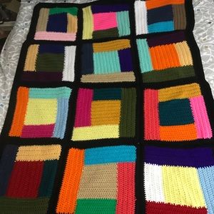 Handmade crochet log cabin inspired throw